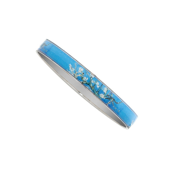Van Gogh Almond Blossoms Silvertone Bangle Bracelet 3/8"