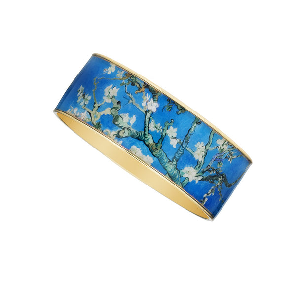Goldtone Van Gogh Almond Blossoms Bangle Bracelet 1"