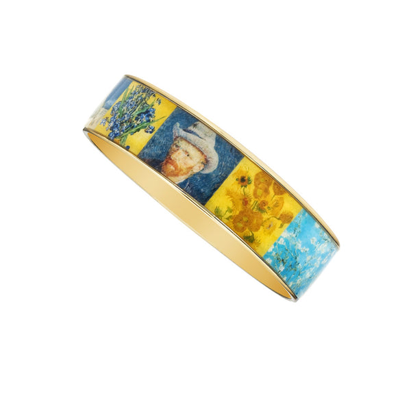 Van Gogh Collage Goldtone Bangle Bracelet 3/4"