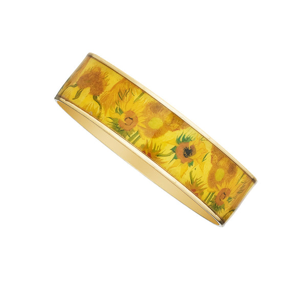 Van Gogh Sunflowers Goldtone Bangle Bracelet 3/4"
