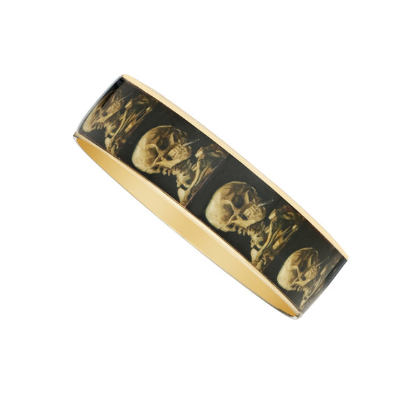 Van Gogh Skull Goldtone Bangle Bracelet 3/4"