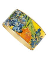 Goldtone Van Gogh Irises Bangle Bracelet 1 1/2"