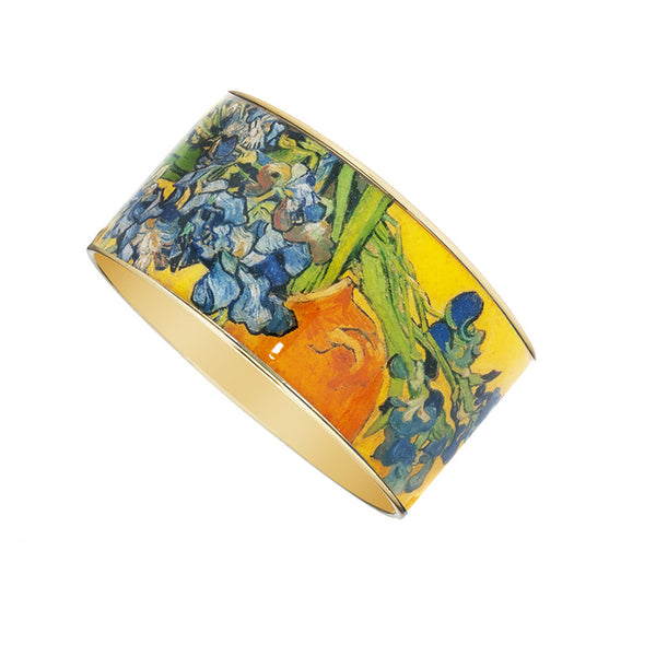 Goldtone Van Gogh Irises Bangle Bracelet 1 1/2"