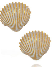 Goldtone Large White Enamel Shell Pierced Earrings