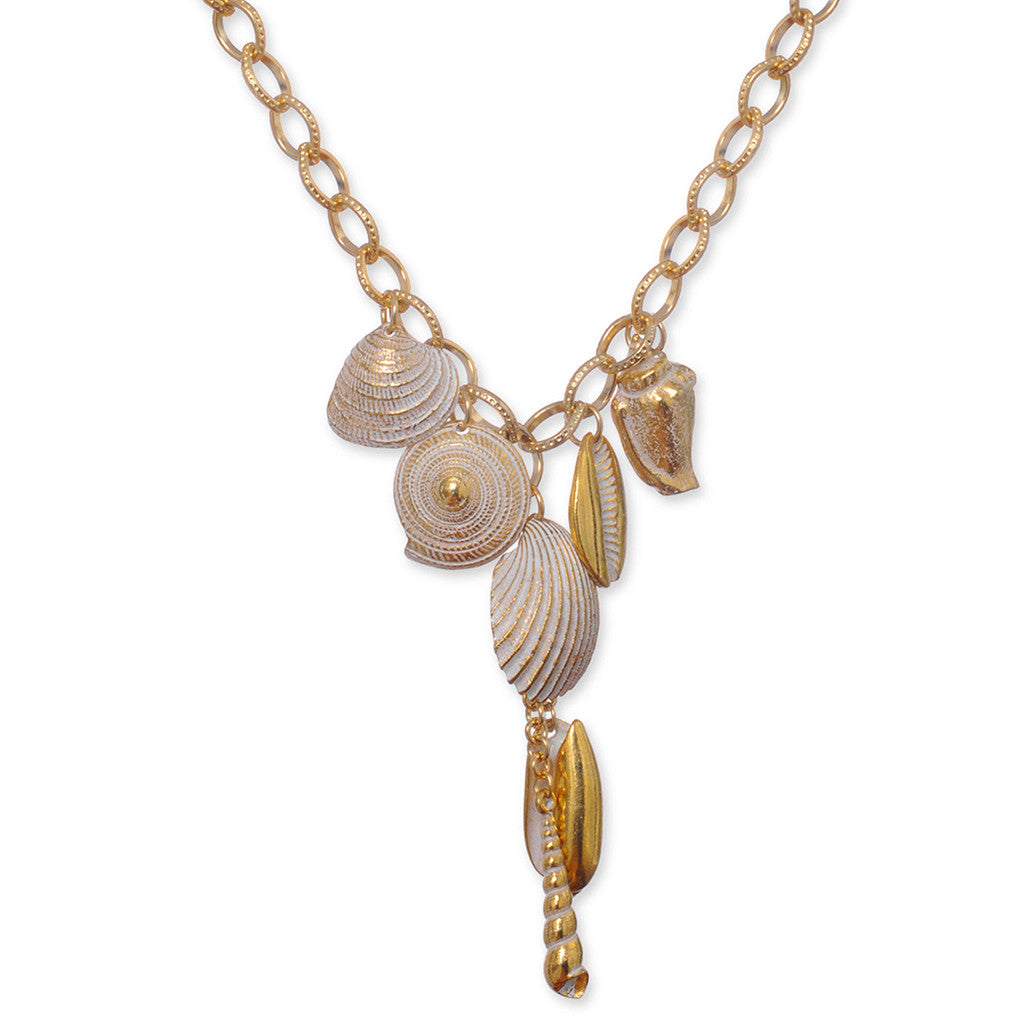 Goldtone White Enamel Mix Seashell Necklace
