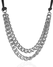 Rhodium Chain Black Leather Necklace