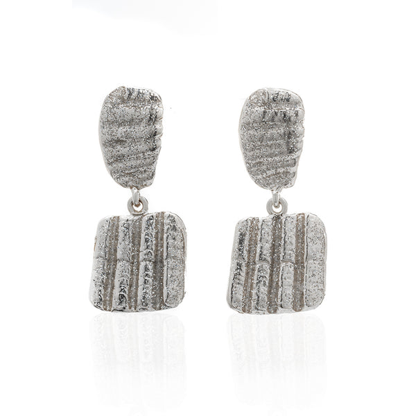 Square Shell Drop  Earring Silver Stardust
