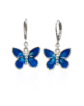 Rhodium Plated Blue Butterfly Drop Earring