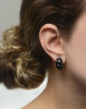 Goldtone Black w/White Dots Reversible Hugs® Earrings