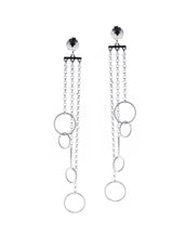 Rhodium Plated Sterling Silver Circle and Chain Drop Earrings