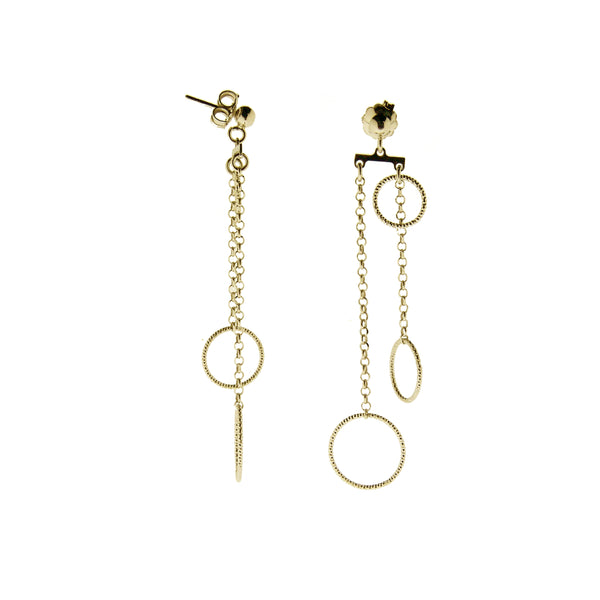 22k Gold Plated Sterling Silver Circle and Chain Drop Earrings