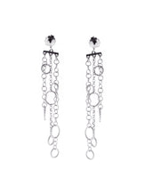 Rhodium Plated Sterling Silver Circle and Chain Drop Earrings