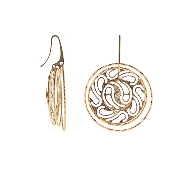 22k Gold Plated Sterling Silver Paisley Circle and Crystal Earrings