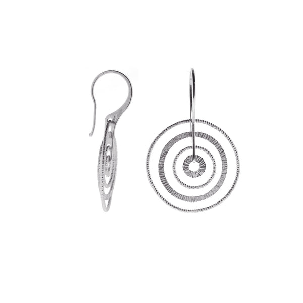 Rhodium Plated Sterling Silver Sand-Diamond Circle Earrings