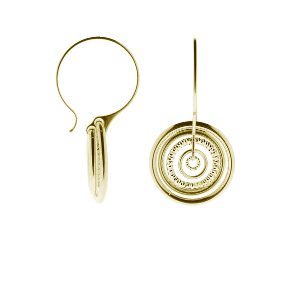Gold Plated Sterling Silver Sand-Diamond Circle Earrings