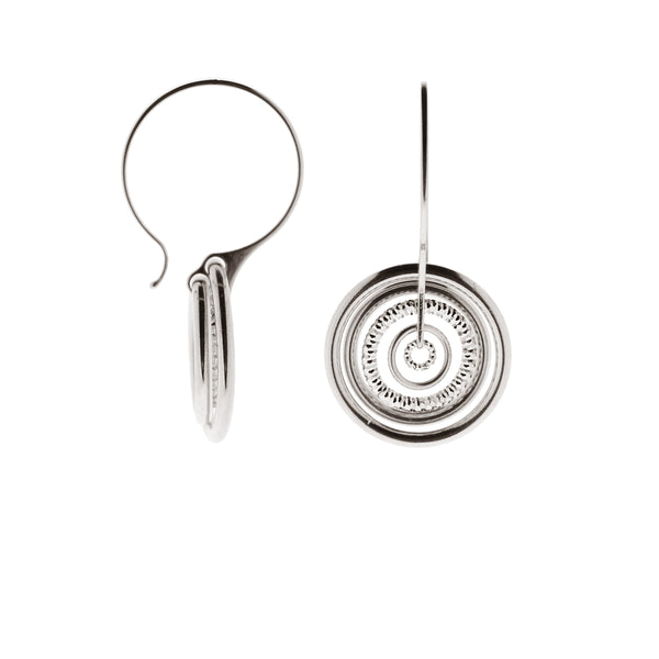 Rhodium Plated Sterling Silver Sand-Diamond Circle Earrings
