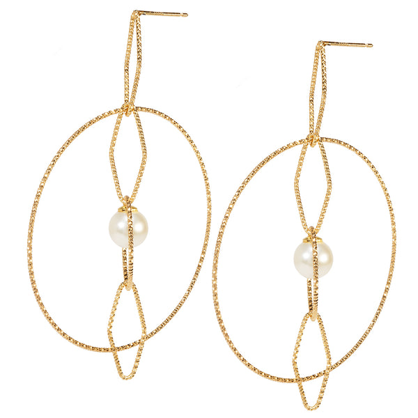 22k Gold plated Sterling Silver Round Drop earrings with Pearl