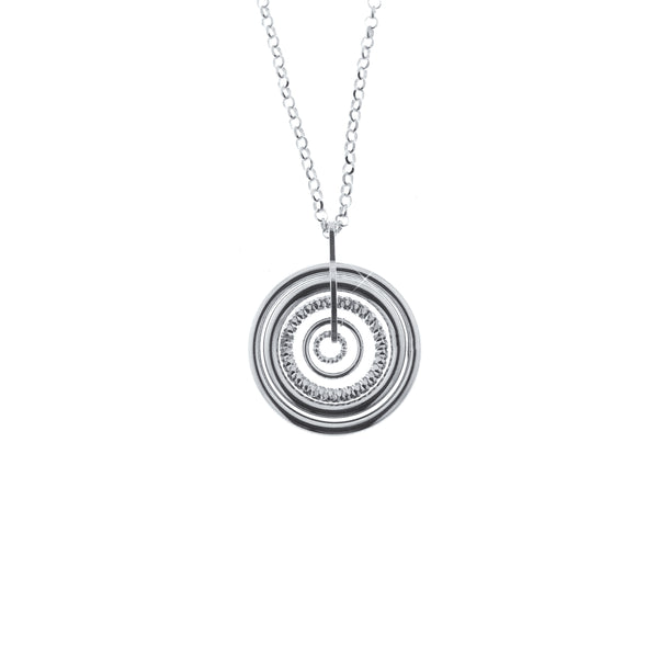 Rhodium Plated Sterling Silver Sand-Diamond Circle Necklace