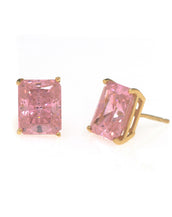 14K Yellow Gold Pink Emerald CZ Stud Earring