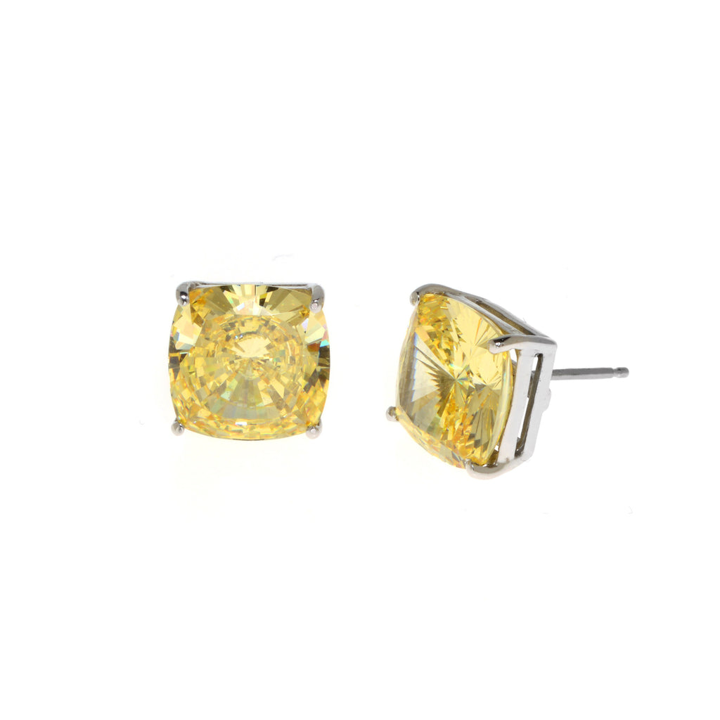 14K White Gold Canary Cushion Cut Earrings