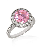 14K White Gold Pink Round Cut Ring