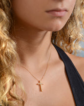 14K Yellow Gold Cross CZ Necklace