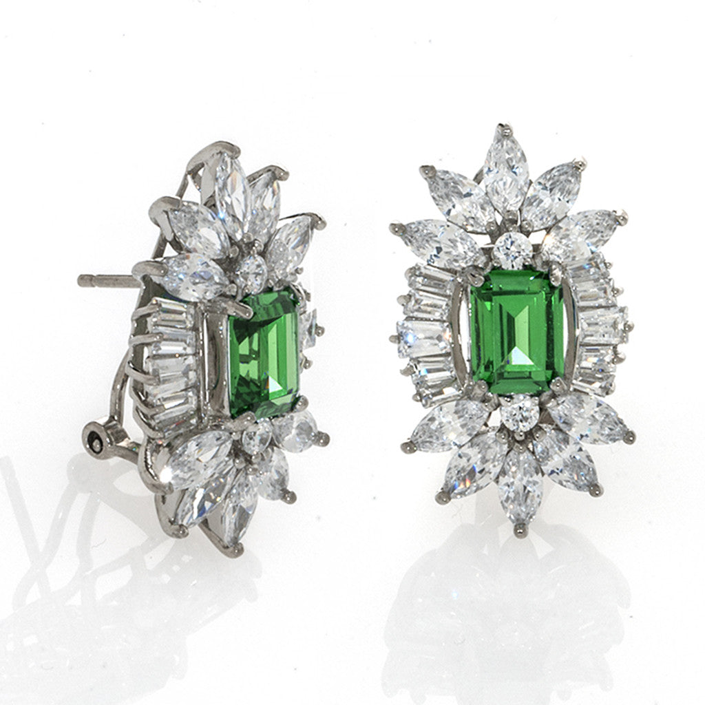 Sterling Silver Emerald CZ Pierced Earrings