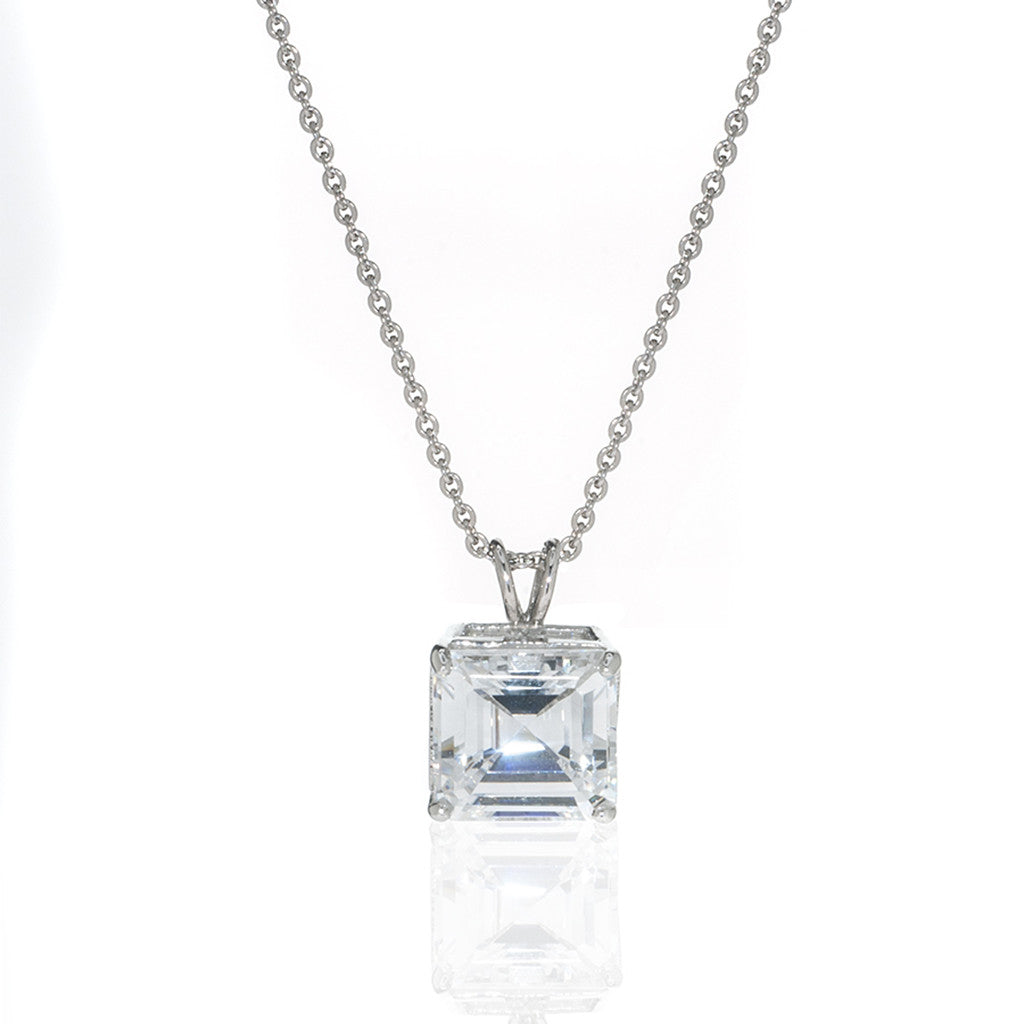 Asscher Cut Square Moissanite Diamond Pendant Necklace Luxury Zirconia  Paved Original 925 Silver Link Chain Women