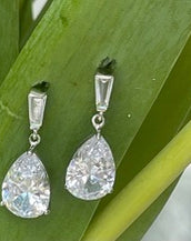 Sterling Silver Baguettes with Pear Drop Earring