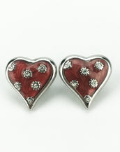Silvertone Red Enamel Heart Pierced