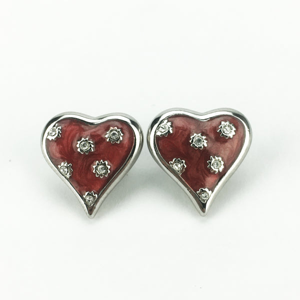 Silvertone Red Enamel Heart Pierced