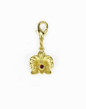 Orchid Goldtone Charm/ Red Crystal