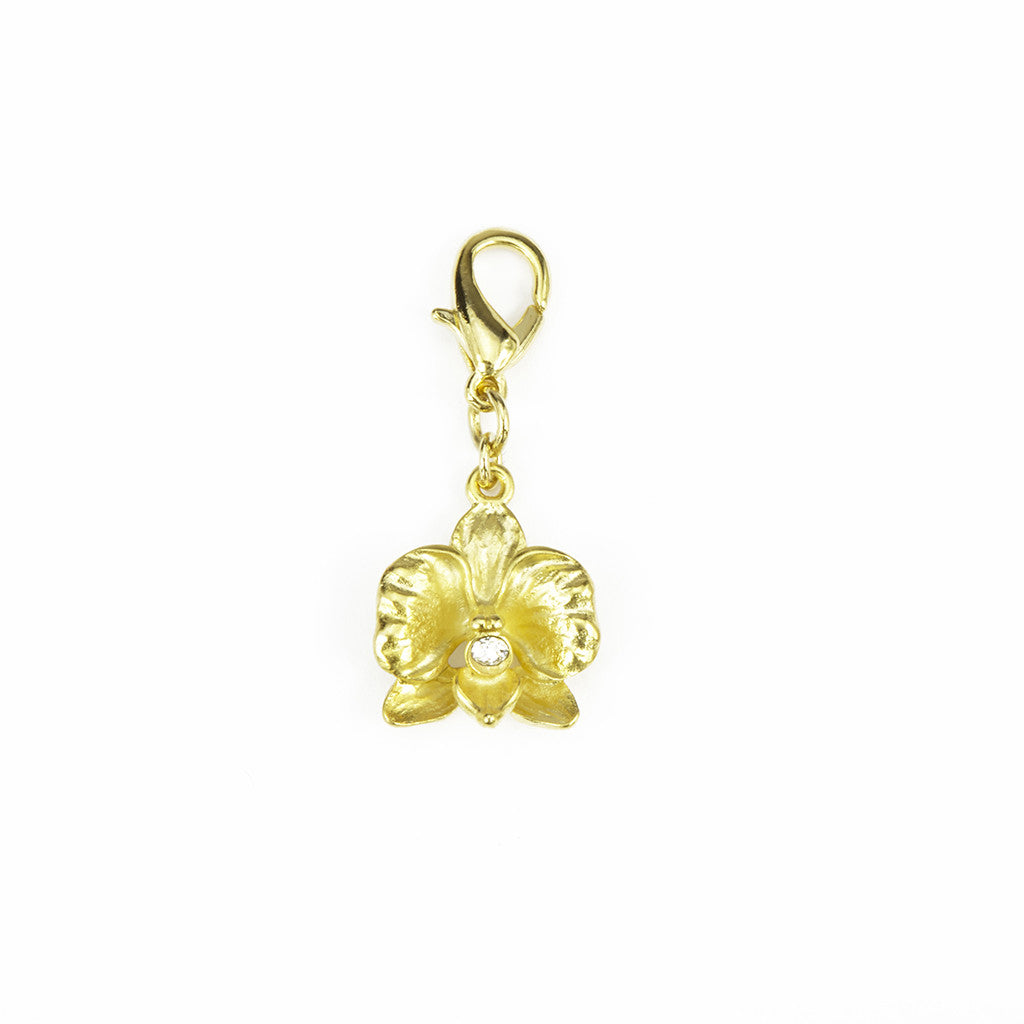 Orchid Goldtone Charm/ Clear Crystal