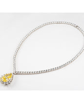 14k White Gold And CZ Canary Tear Drop Necklace 16"