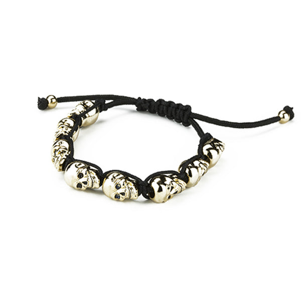 Lucky Skulls Gold Tone Shamballa Style Bracelet