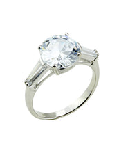 Sterling Silver Round CZ Ring w/ Baguettes