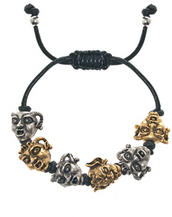 Gargoyles Gold and Silver Tone Black Leather Cord Bracelet