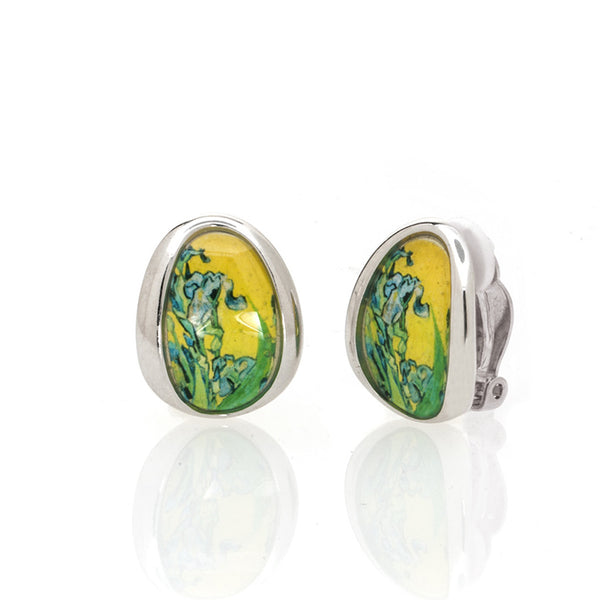 Van Gogh Silvertone Irises Button Earrings