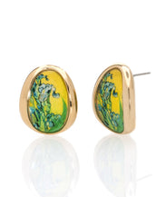 Van Gogh Goldtone Irises Button Earrings