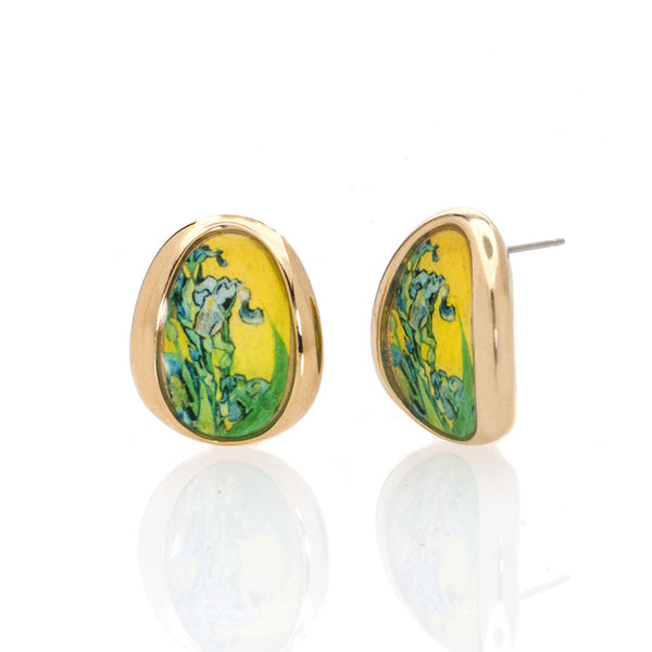 Van Gogh Goldtone Irises Button Earrings