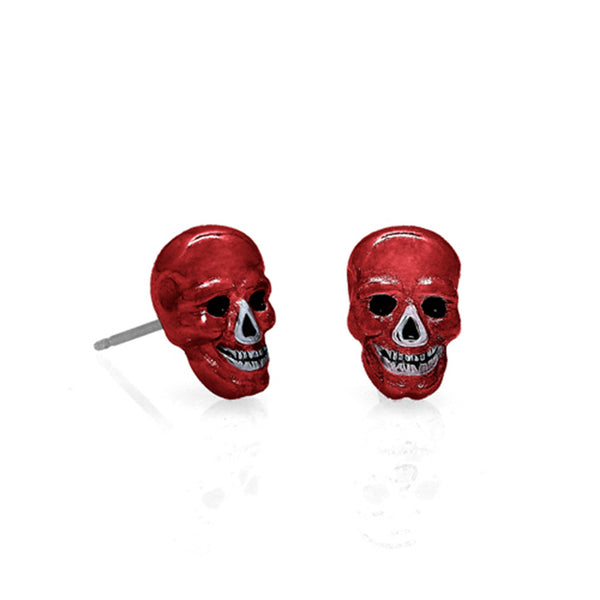 Lucky Skulls Red Enamel Earrings