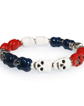 Silvertone White Red Navy Lucky Skull  Bracelet