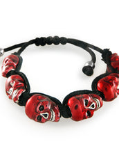 Lucky Skulls Red Enamel and Silvertone Shamballa Style Bracelet