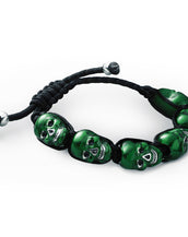 Lucky Skulls Green Enamel and Silvertone Shamballa Style Bracelet