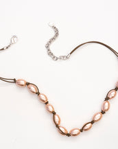 Pink Pearl Necklace With Brown Cord