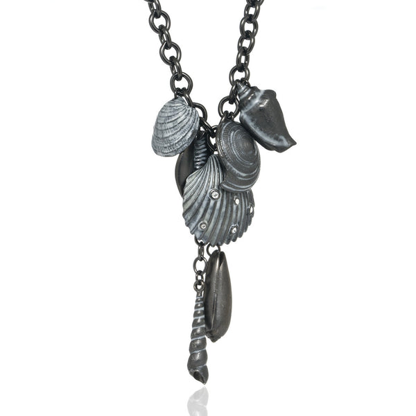 Mixed Seashells Crystal 7 Charm Drop Necklace