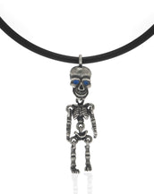 Silvertone Skeleton Pendant Necklace On Black Cord