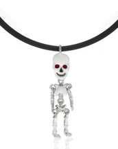 White Skeleton Pendant Necklace On Black Cord