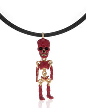 Red Skeleton Pendant Necklace On Black Cord