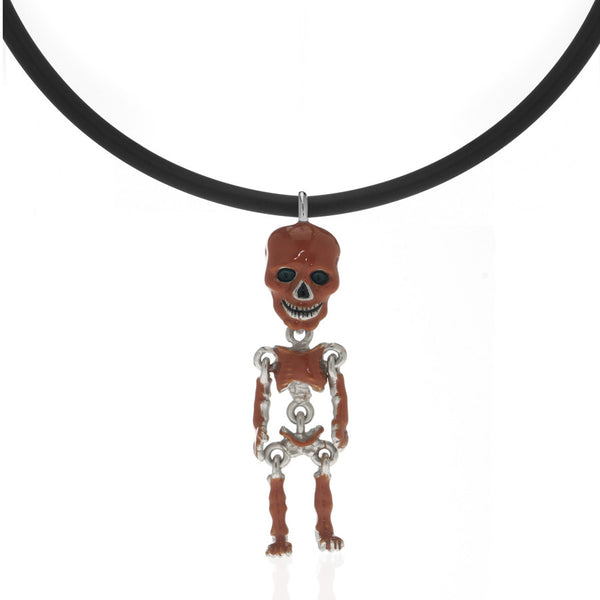 Rust Skeleton Pendant Necklace On Black Cord
